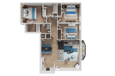 Floor plan for 3 beds, 2 baths, 1200 sqft